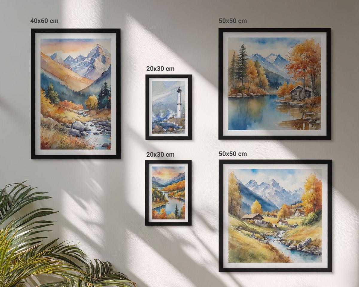 BILDER SET 5er Set - 50x50 cm & 20x30 cm & 40x60 cm Schwarzer Rahmen - Polnische Städte Ustka Tarnów Sopot - Schwarz, Kunststoff (40/60cm) - TULUP