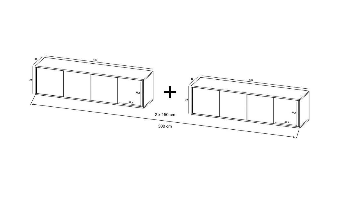 TV-LOWBOARD 2-er Set Apollo2 Eiche wotan Graphit Matt 150 cm - Graphitfarben, Holzwerkstoff (300/39/35cm) - Meble Lindner