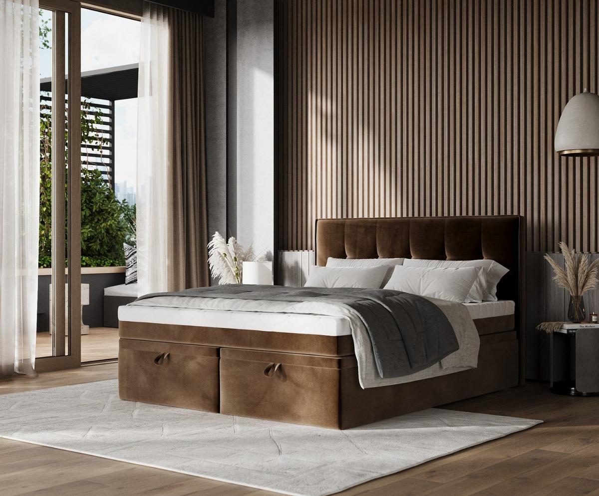 BOXBETT Arivo 200/200 cm Braun im Kronos Stoff - Schwarz/Braun, Holz/Holzwerkstoff (200/200cm) - AltaBeds