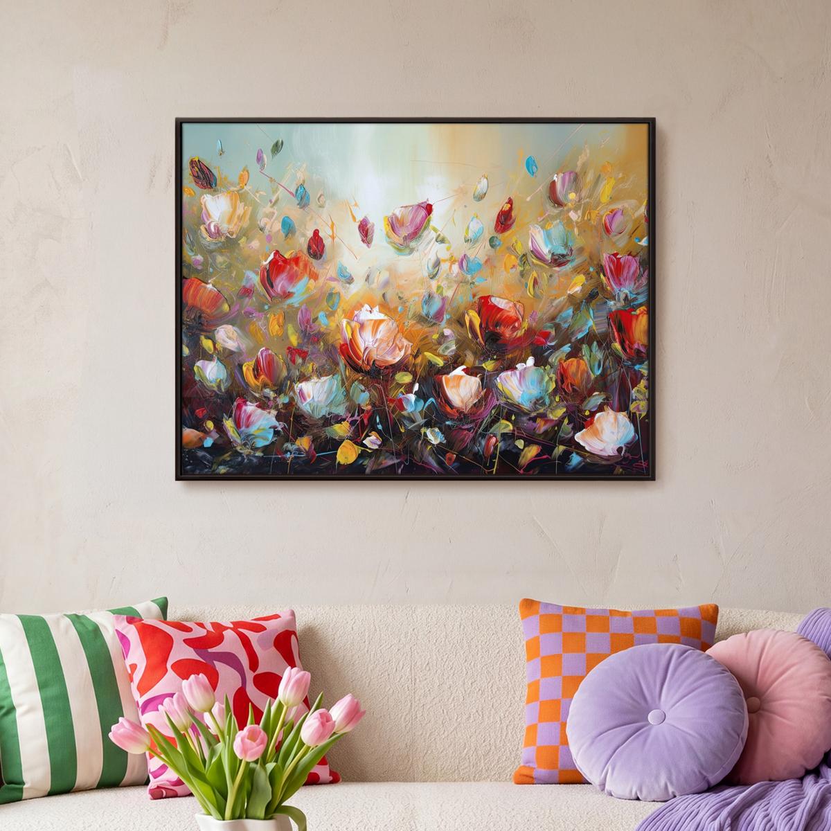 LEINWAND Bilder mit Rahmen - Blumen - Kunst - Natur - Ölgemälde - 70x50 - Multicolor, Textil (70/50cm) - MuchoWow