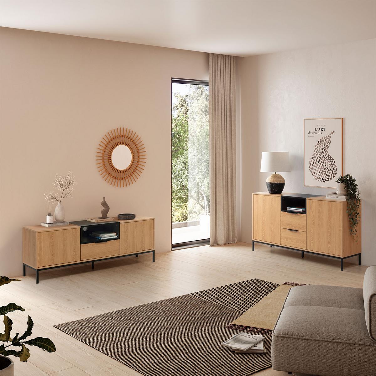 TV-ELEMENT Nieve 2 türen 1 schublade Eichenfarbe - Honigeiche, Holzwerkstoff (150/55/40cm) - VS Venta-stock