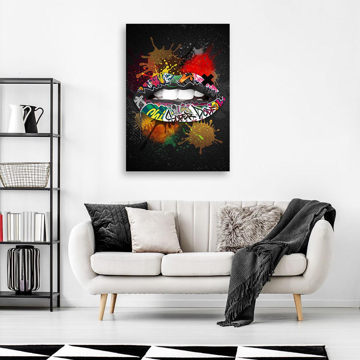 LEINWANDBILD Mund Pop Art 80x120cm - Multicolor, Textil (80/120cm) - Feeby