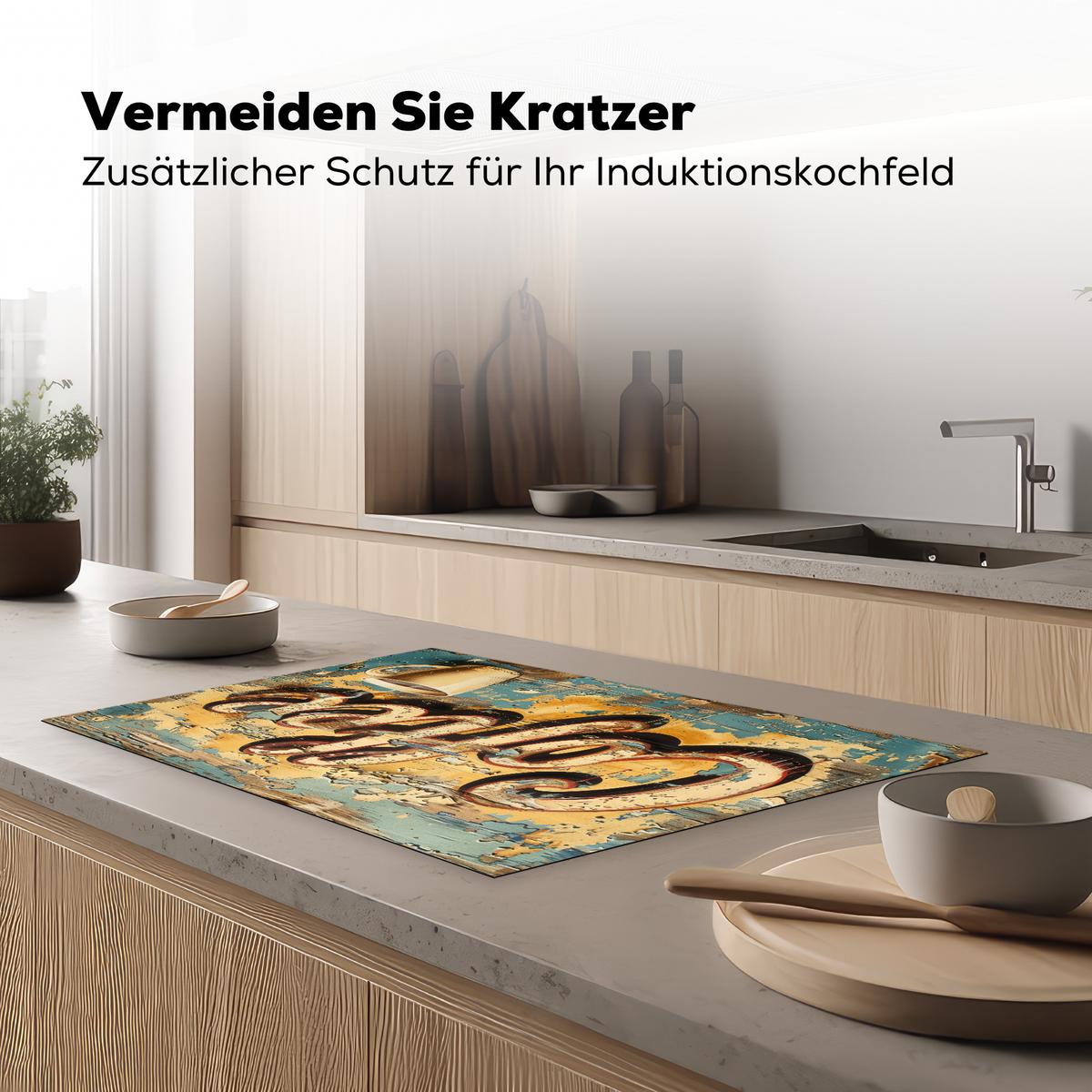 HERDABDECKPLATTE Kaffee - Vintage - Braun - Tasse Ceranfeldabdeckung 80x52 cm - Teakfarben, Kunststoff (80/52/0.2cm) - MuchoWow