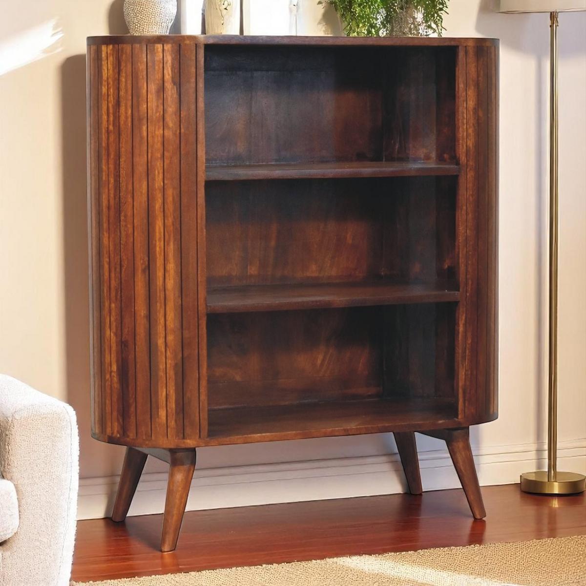 SCHRANK Cortez Kastanie Offen, 3 Offene Regale, Dunkelbraun - Dunkelbraun, Mangoholz/Holz (90/100/35cm) - Artisan Furniture