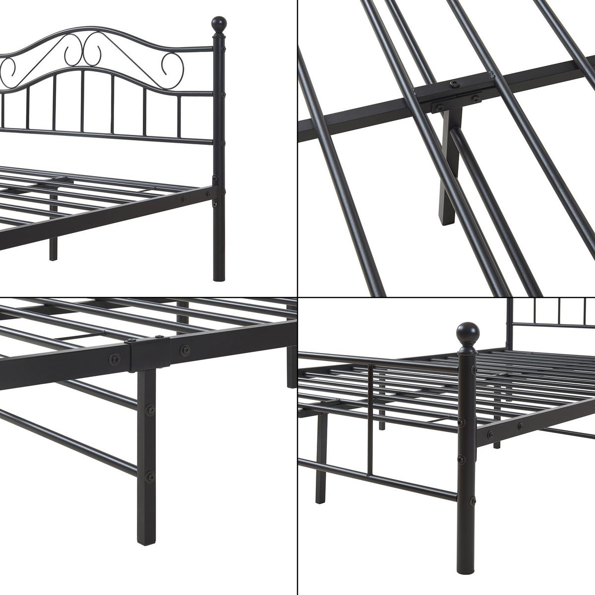 METALLBETT Florenz mit Matratze - Schwarz, Textil/Metall (120/200cm) - [en.casa]