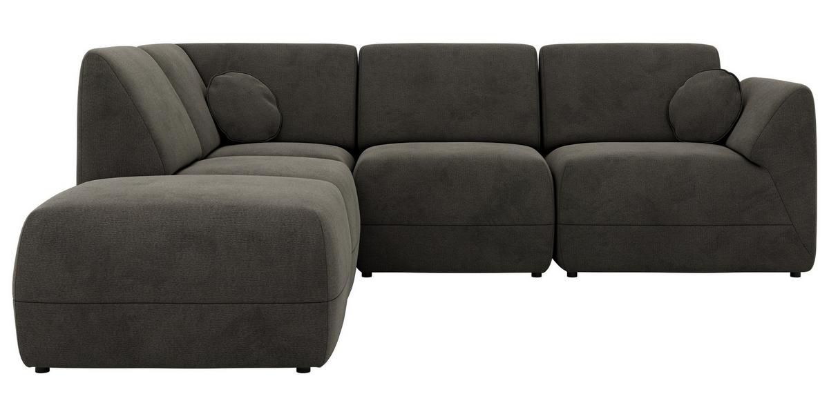 ECKSOFA NOARA 5M L Dunkelgrau Velvet - Links - Dunkelgrau/Schwarz, Kunststoff/Textil (244/267cm) - MKS