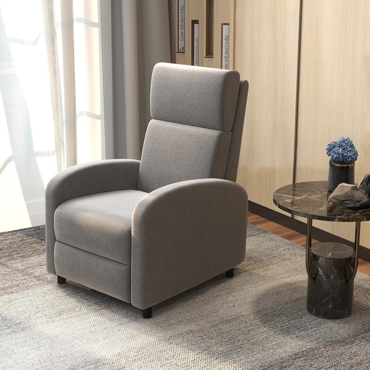 RELAXSESSEL gepolstert Fernsehsessel mit Liegefunktion bis 120 kg Belastbar Grau - Schwarz/Grau, Kunststoff/Textil (64/102/86cm) - HOMCOM