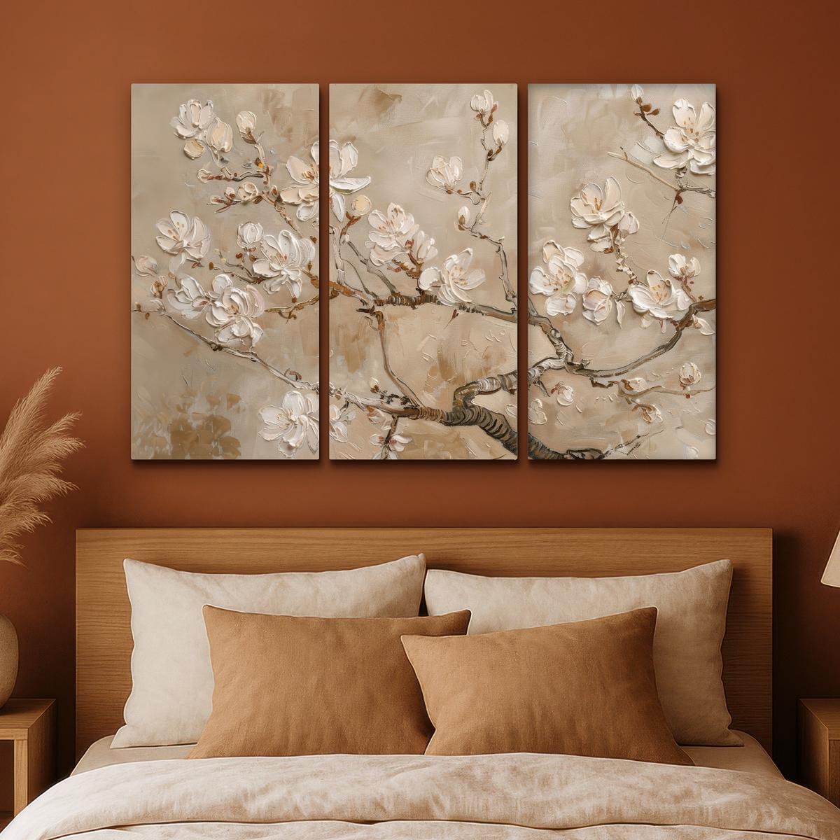 LEINWANDBILD 3er Set Beige - Blüte - Modern 180x120 cm - Beige, Textil (180/120cm) - MuchoWow