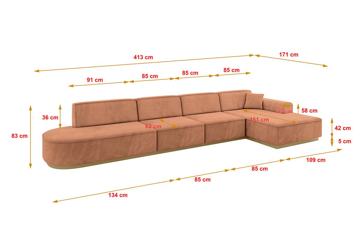 ECKSOFA Ottomane Rechts IREA-L3-v2 - 413x171x83 cm Koralle - Koralle, Holzwerkstoff/Textil (171/413cm) - ALTDECOR