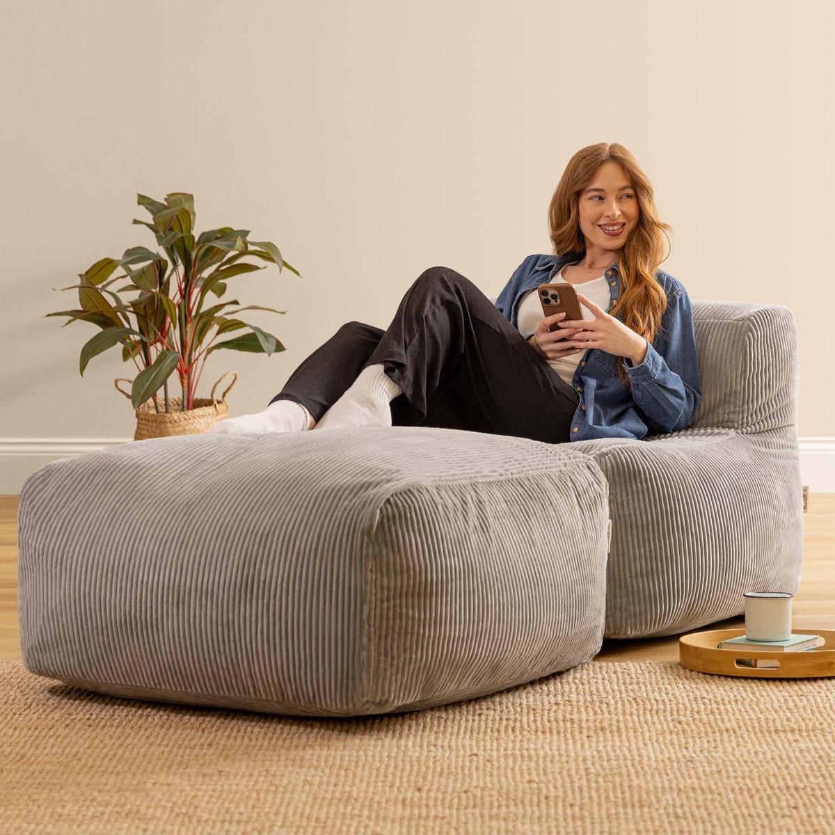 SITZSACK-SOFA 2-tlg.: Ecksessel, Fußstütze - Grau, Textil (185/46/95cm) - icon