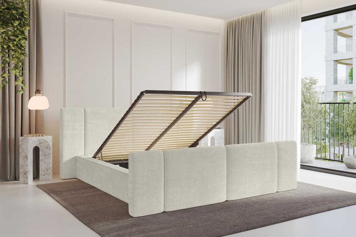 POLSTERBETT mit Bettkasten, Fußteil und Lattenrost, Bett mit Matratze H3/H4 - RIVO-Z 180x200 Creme - Sahara, Holzwerkstoff/Textil (180/200cm) - ALTDECOR