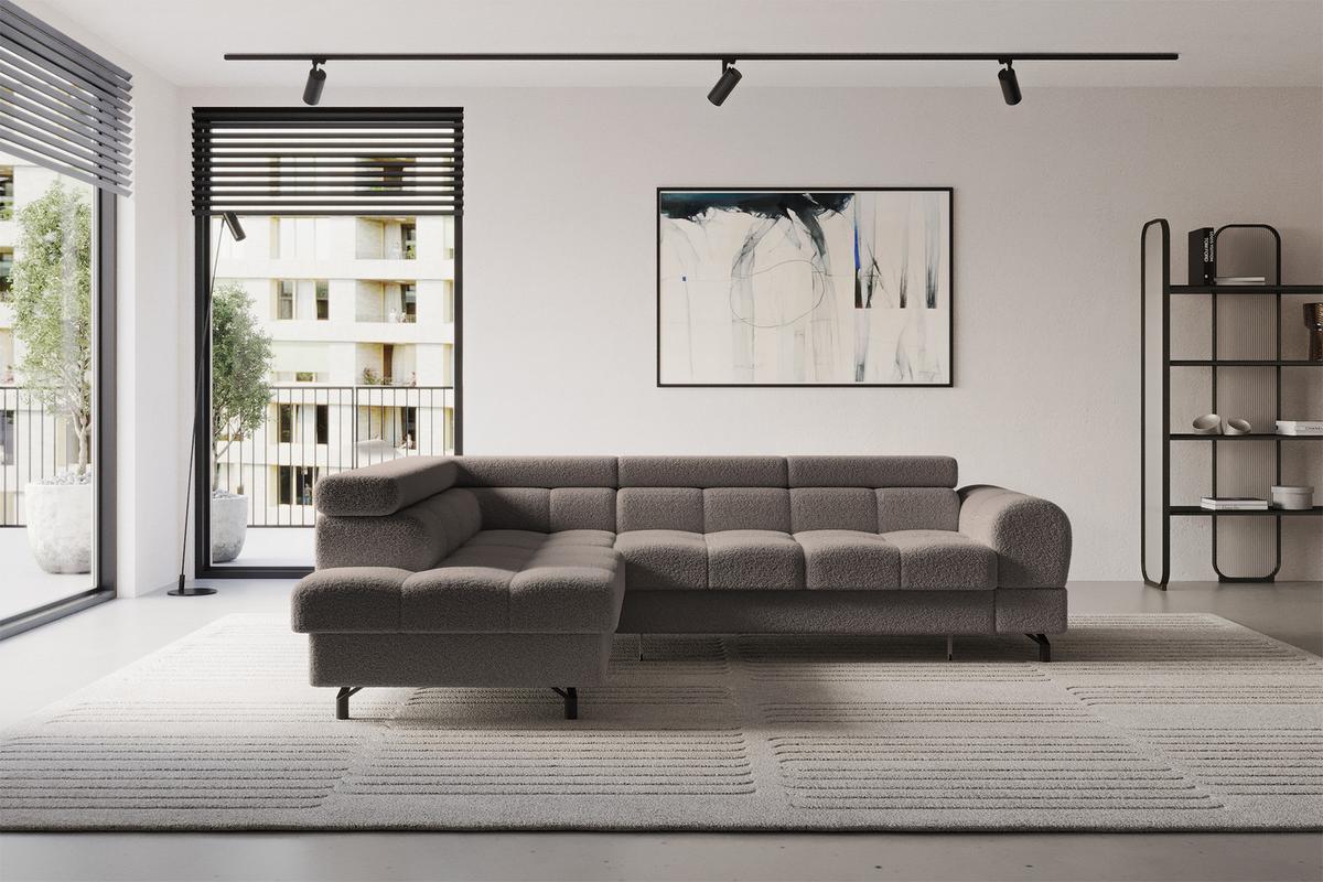 ECKSOFA mit Schlaffunktion Ottomane Links LUMA-L 272x203x70 Braun Bouclé - Dunkelbraun/Schwarz, Holzwerkstoff/Kunststoff (272/203cm) - ALTDECOR