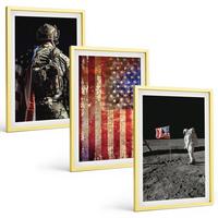 BILDER SET 3er Set - 40x60 cm Goldrahmen - Amerikanische Symbole, USA-Flagge - Goldfarben, Kunststoff (40/60cm) - TULUP