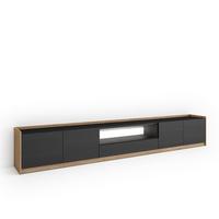 LOWBOARD, Schwarz und Eiche, 310/37/50cm, mit Led - Schwarz, Holzwerkstoff (310/50/37cm) - Skraut Home