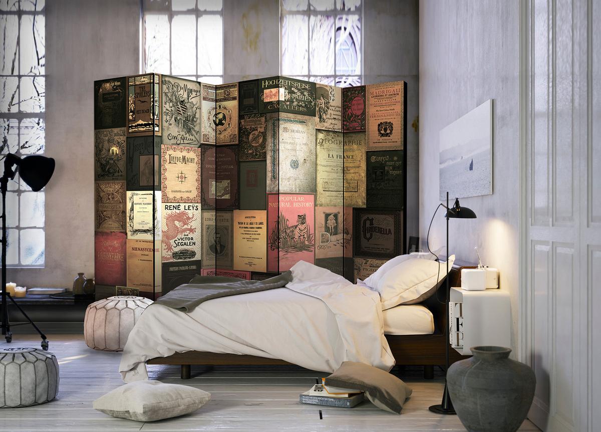 PARAVENT Akustik 5-tlg 225x172 cm Bücher vieler - Multicolor, Holz/Textil (225/172/3cm) - Muralo