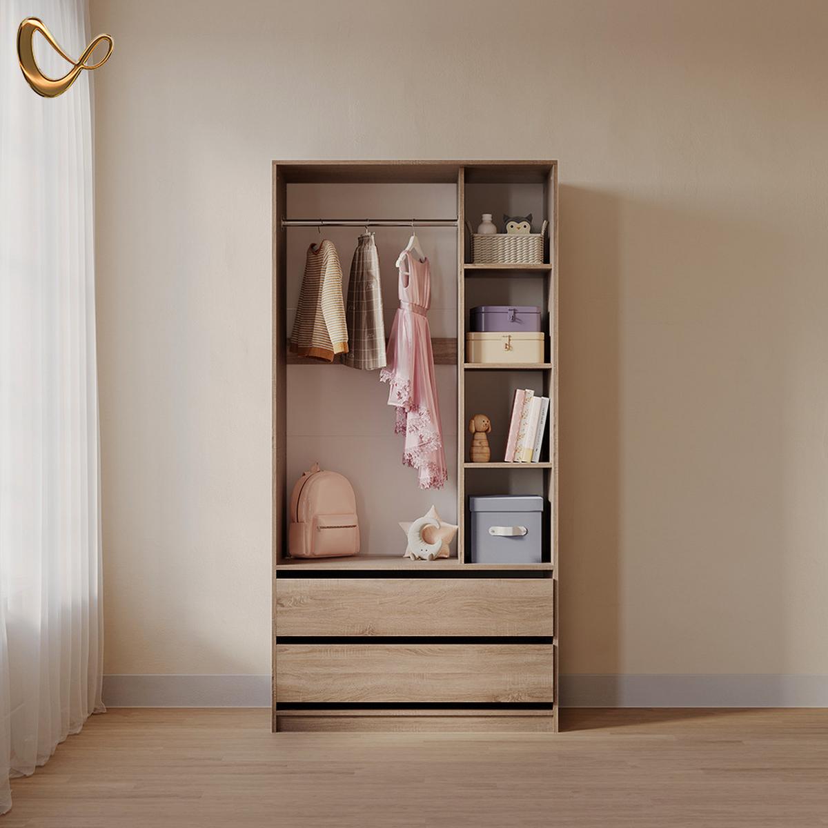KINDERKLEIDERSCHRANK Trento Sonoma 100 x 200 cm mit 2 Schubladen - Sonoma Eiche, Holzwerkstoff (100/200/50cm) - Livinity®