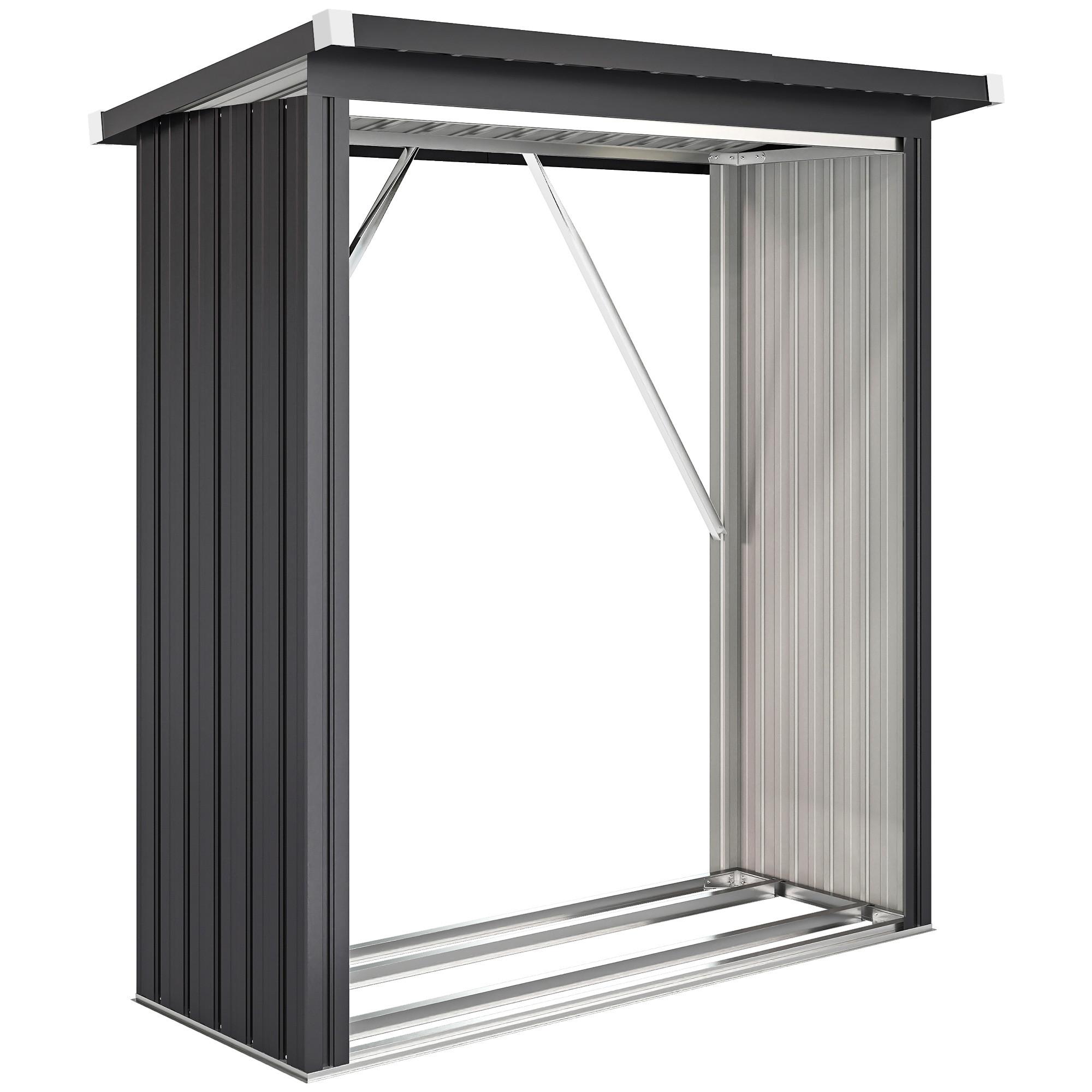 KAMINHOLZREGAL Verzinkter Stahl Dunkelgrau - Dunkelgrau, Metall (66.5/150/150cm) - Outsunny