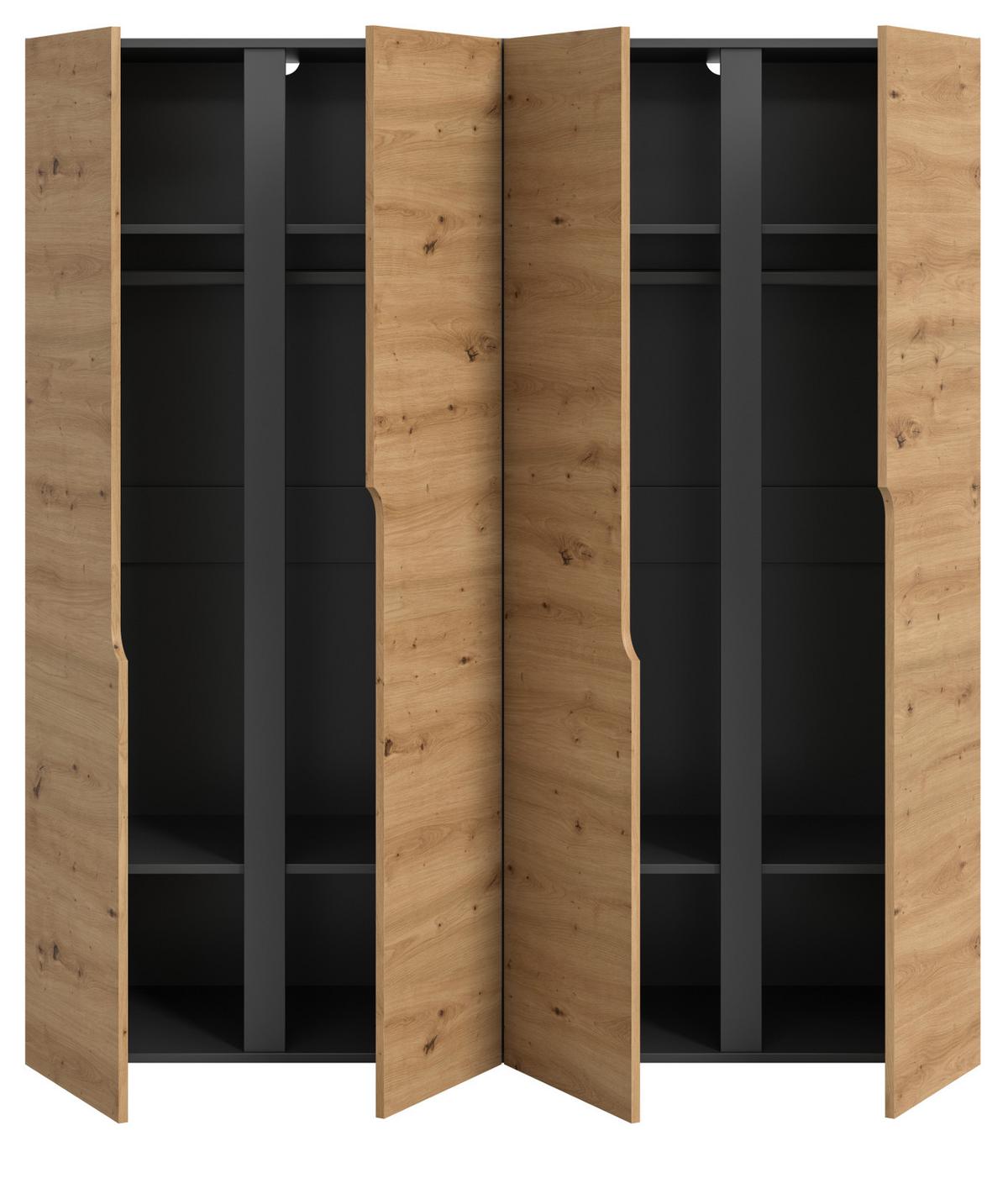 KLEIDERSCHRANK Eiche Artisan, grau 162 x 176 cm, Drehtürenschrank 4-türig - Schwarz/Eiche Artisan, Holzwerkstoff/Kunststoff (162/176/51cm) - Inn.Furn