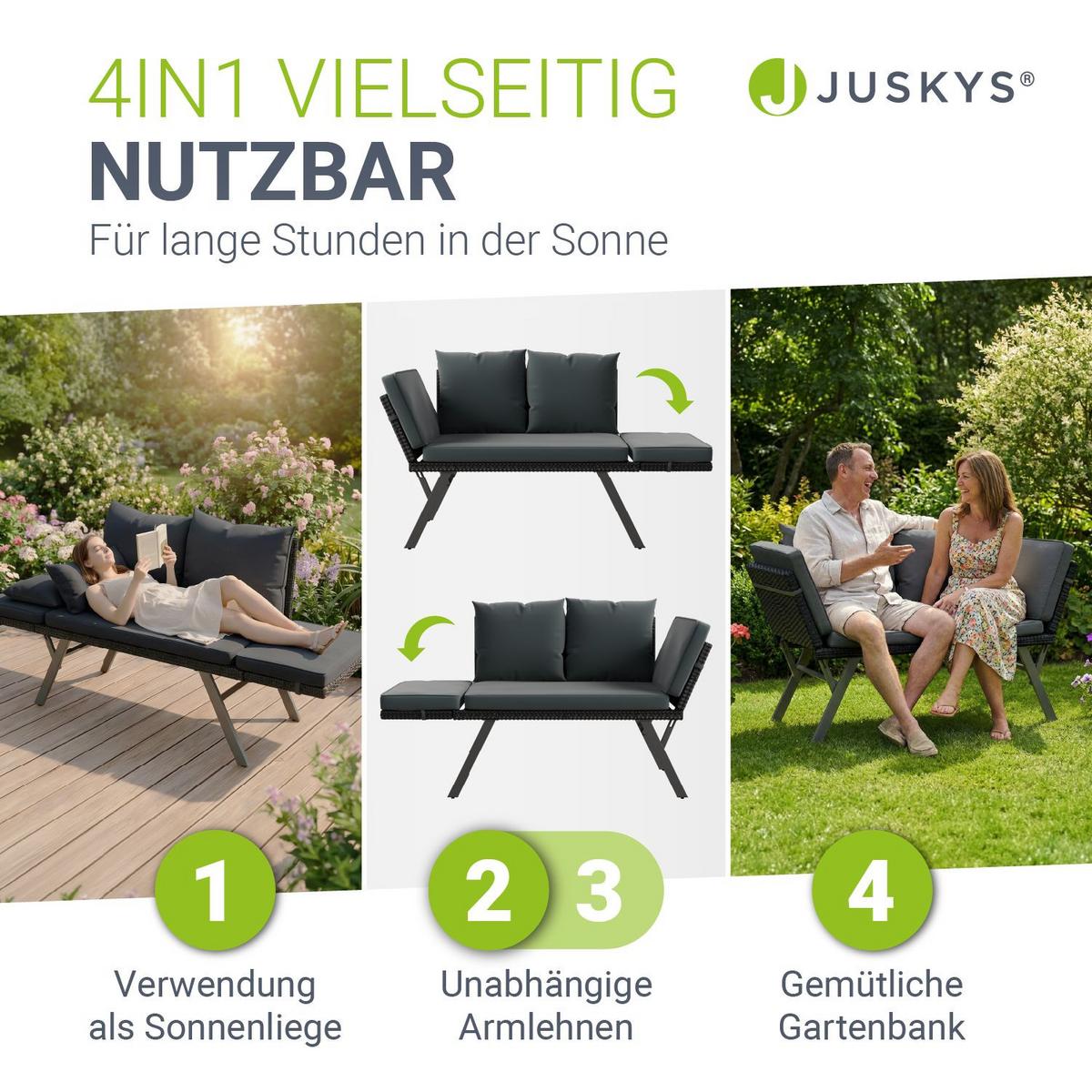 GARTENBANK Calvia klappbar schwarz/grau - Schwarz, Kunststoff/Metall - Juskys