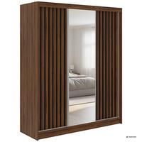 SCHWEBETÜRENSCHRANK mit Spiegel und Schubladen LAOS - 180 - Warmia Walnuss - Schwarz Lamellen - Walnussfarben/Schwarz, Holzwerkstoff/Metall (180/216/61cm) - MKS