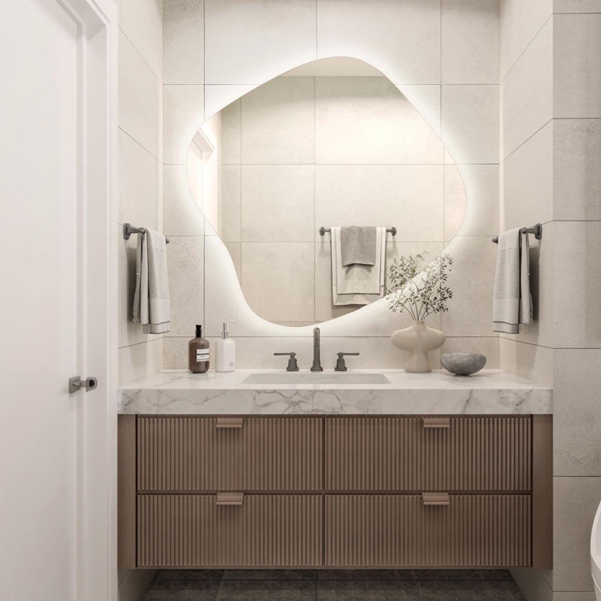 LED SPIEGEL 77 x 76,6 cm Asymmetrisch Neutralweiß 4000K - Transparent, Glas (77/76.6/0.4cm) - TULUP