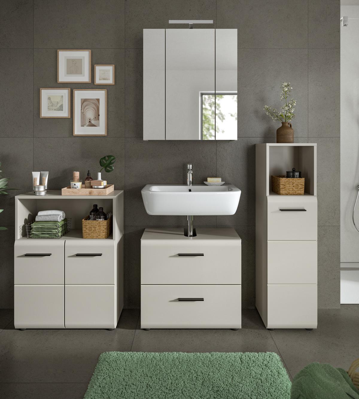 WASCHBECKENUNTERSCHRANK Kaschmir 60 cm, Badschrank mit Vollauszug-Schubladen - Kaschmir/Schwarz, Holzwerkstoff/Kunststoff (60/55/30cm) - Inn.Furn