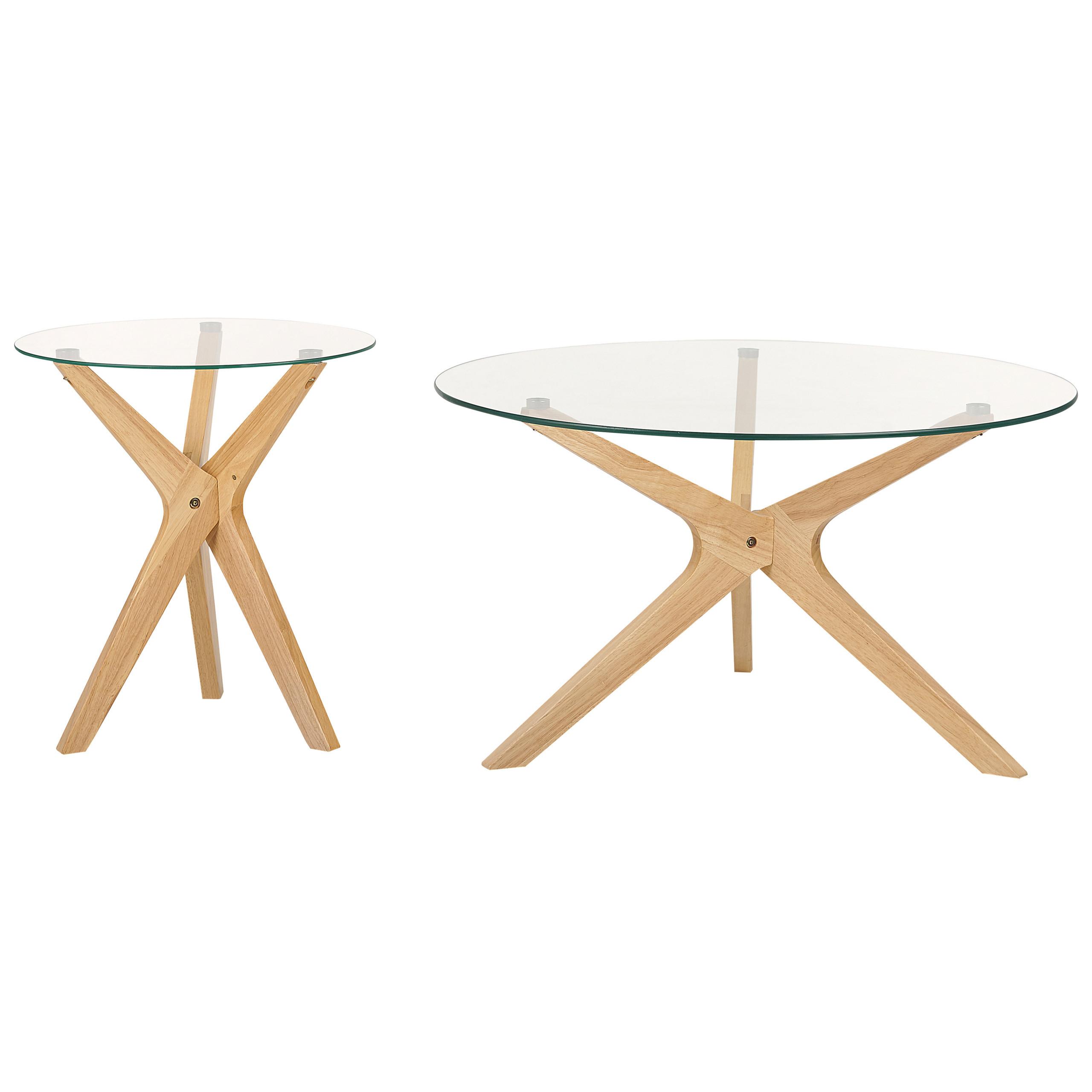 COUCHTISCH 2er-Set Rund Transparent, Hell Holz Valley 80/80 cm - Transparent, Glas (80/80/46cm) - Beliani