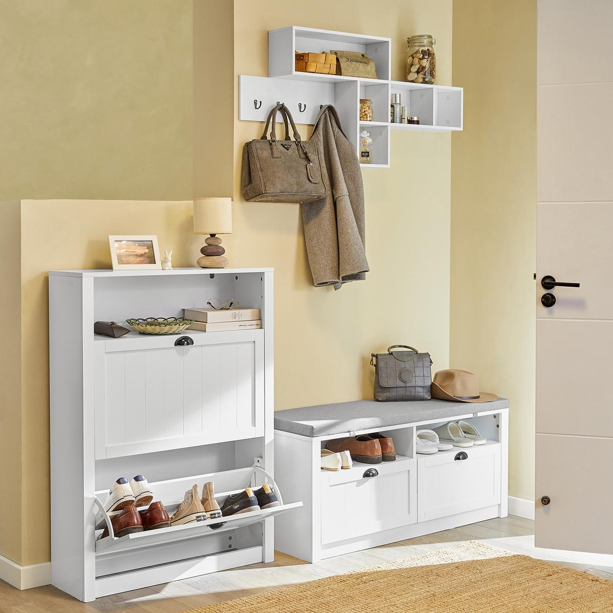 SCHUHSCHRANK Weiß - Weiß, Holzwerkstoff (80/110/24cm) - SoBuy