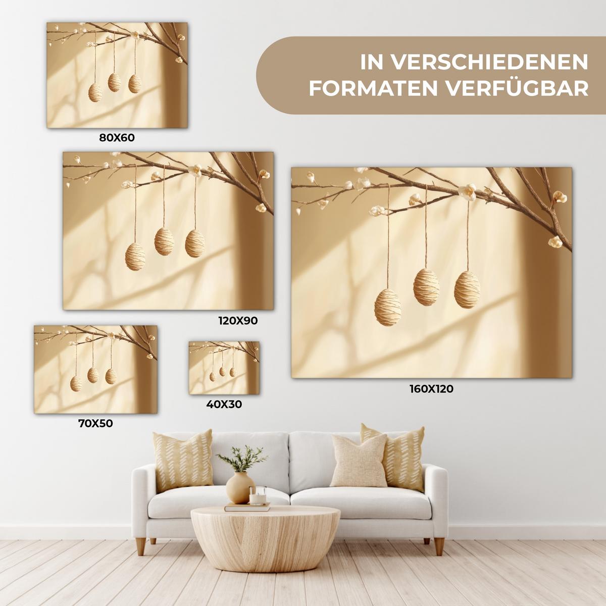 LEINWANDBILD Beige - Osterkuchen - Eier Wandbild 40x30 cm - Beige, Textil (40/30cm) - MuchoWow