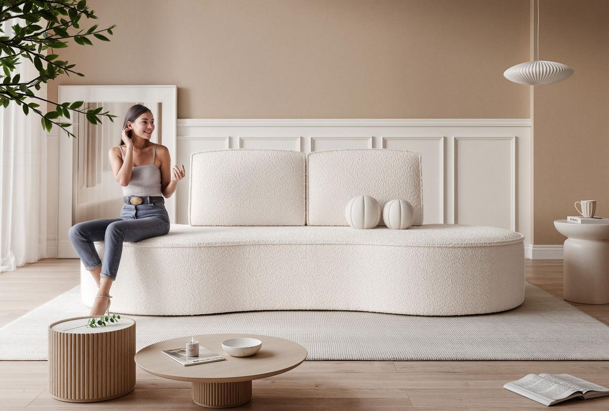 2-SITZER-SOFA SOFIA Bouclé-Stoff in Weiß - Schwarz/Weiß, Kunststoff/Textil (234/88/101cm) - Idohome