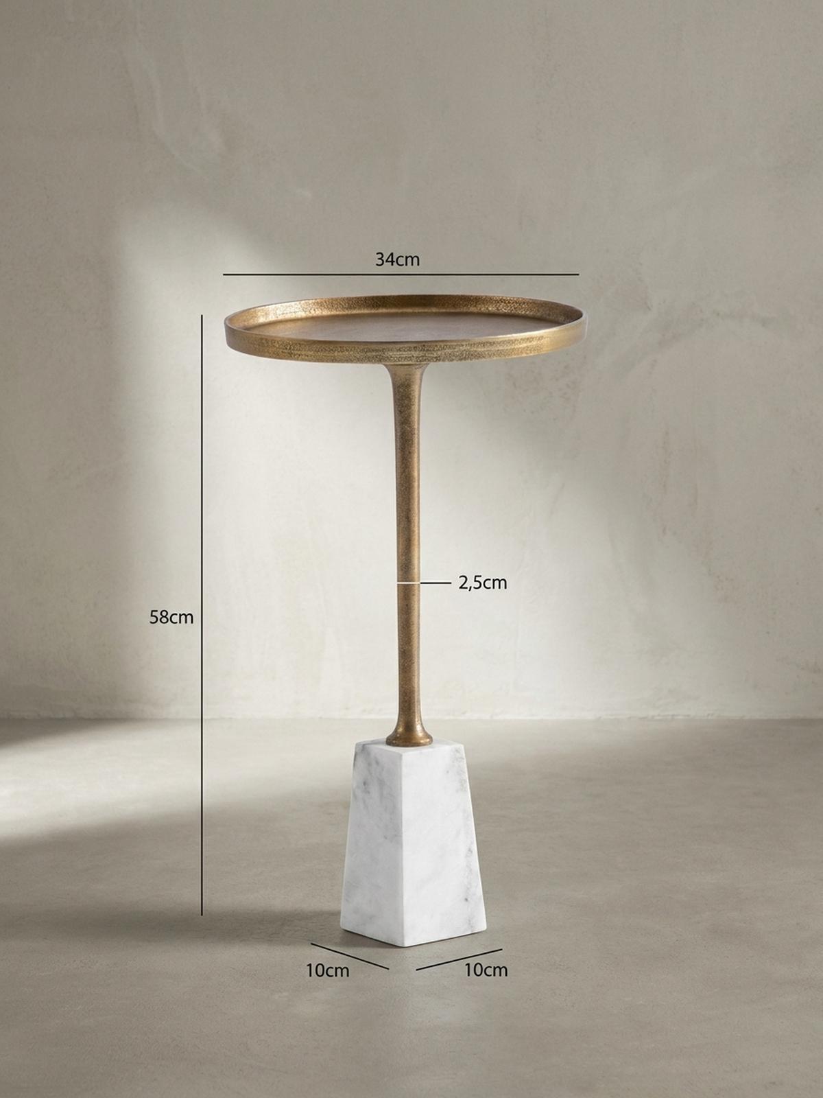 BEISTELLTISCH – Rund Marmor Weiß Gold Metall 34x34x58 cm - Goldfarben/Weiß, Metall (34/34/58cm) - KADIMA DESIGN