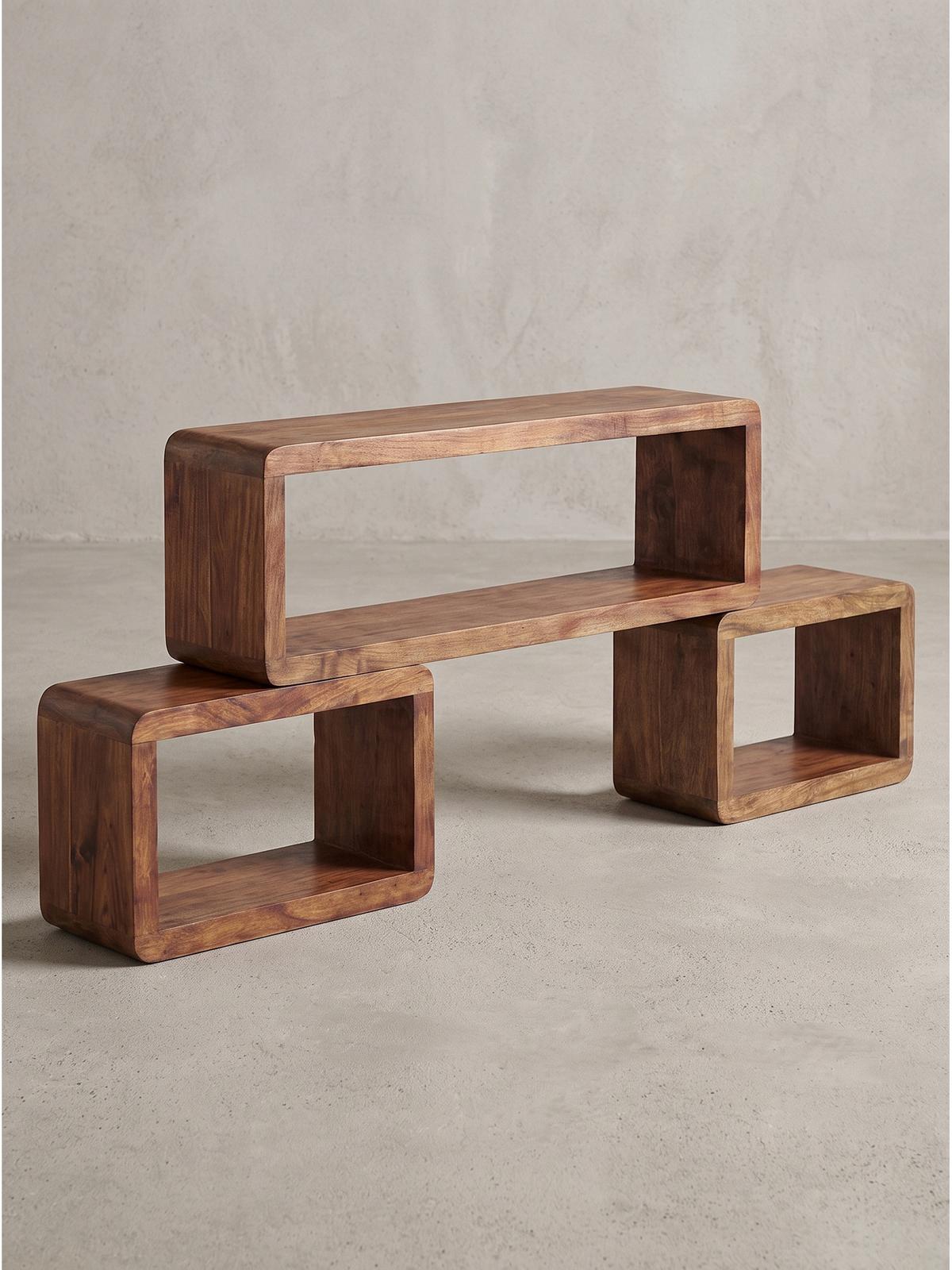WÜRFELREGAL-SET RAVELLO, Dunkles Massivholz, 80 x 15 x 20 cm - Braun, Holz (80/20/15cm) - KADIMA DESIGN