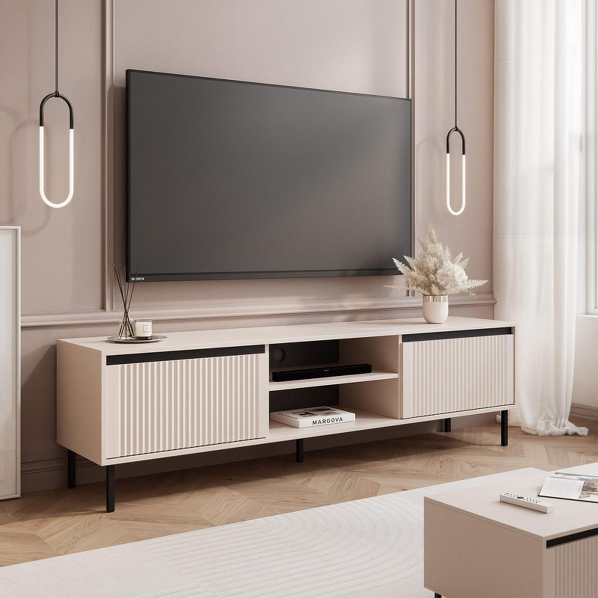 TV-LOWBOARD LIRA stehend, 179 cm Sandbeige - Beige/Schwarz, Holzwerkstoff/Metall (179/50/40cm) - Idohome