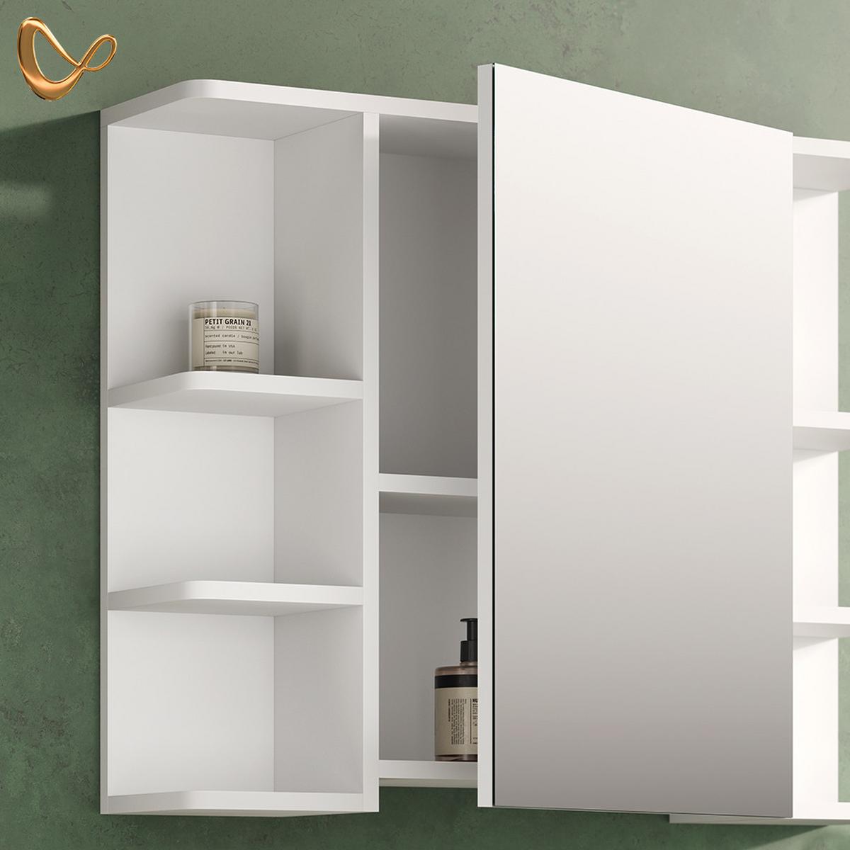BADMÖBEL-SET Fucino Weiß 3 Teile, mit Hochschrank - Weiß, Holzwerkstoff (79.6/190/36.6cm) - Livinity®