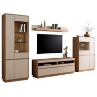 WOHNWAND Kaschmir, Artisan Eiche 4-teilig 342 cm, Schrankwand mit Soft-Close - Kaschmir/Eiche Artisan, Glas/Holzwerkstoff (342/205/45cm) - Furn.Design