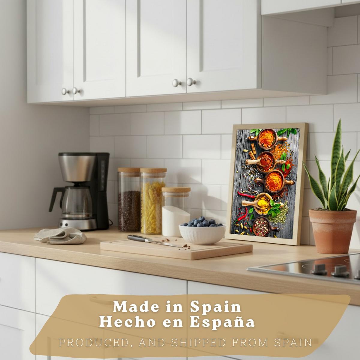 POSTER 3er Set Gewürze und Kräuter Wandbilder Aromatische Zutaten Food Fotografie Küche Esszimmer Deko Leichter Holzrahmen A4 - Beige, Papier (29.7/1/21cm) - Nacnic