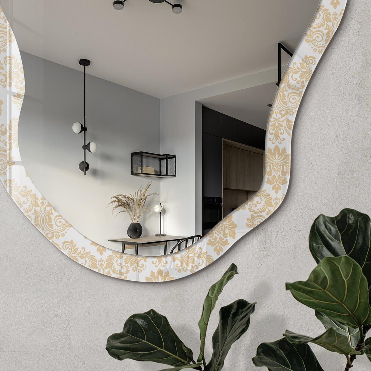 SPIEGEL 90x45 cm asymmetrisch mit Druck - Elegantes Ornament - Transparent, Glas (45/90/0.4cm) - TULUP