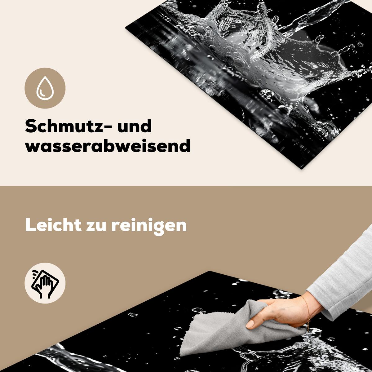HERDABDECKPLATTE Wasser - Spritzwasser - Schwarz Induktionsmatte 71x52 cm - Schwarz, Kunststoff (71/52/0.2cm) - MuchoWow