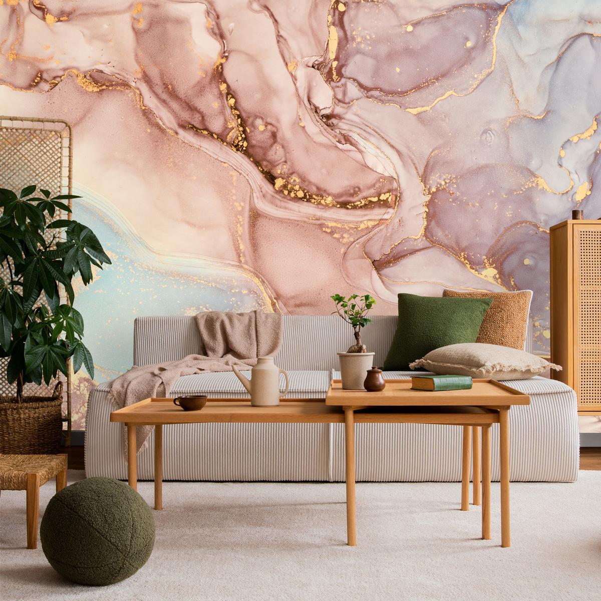 FOTOTAPETE für Wohnzimmer Bunte Marmor Abstraktion 450x315 - Blau/Beige, Papier (450/315cm) - Muralo