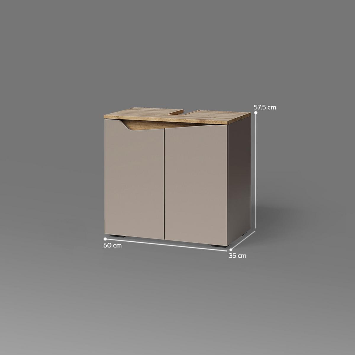 WASCHBECKENUNTERSCHRANK Timavo Greige 60 x 57.5 cm mit 2 Türen - Greige, Holzwerkstoff (60/57.5/35cm) - Livinity®