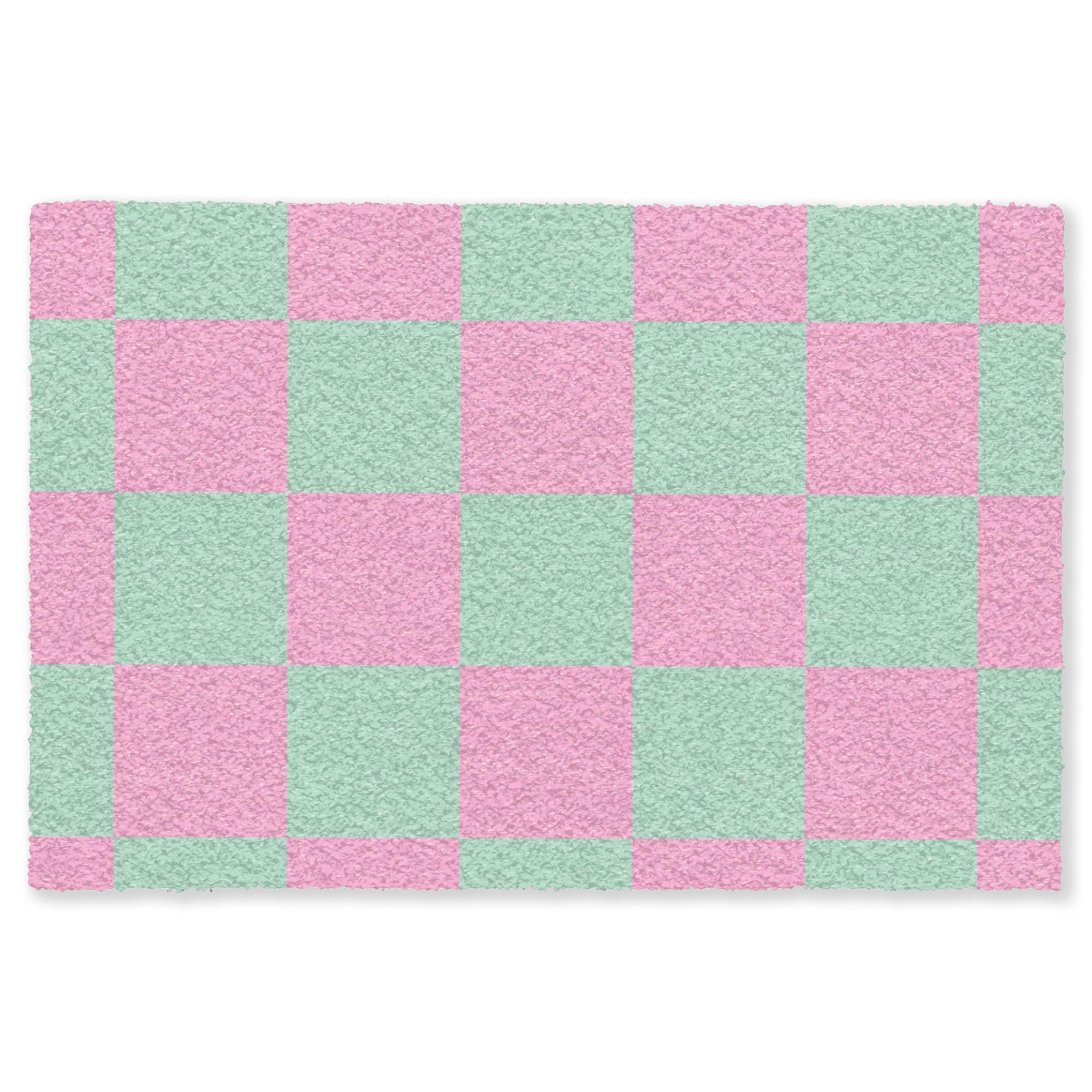 FUSSMATTE Schachbrettmuster - Grün - Rosa - Würfel Fußabtreter 90x60 cm - Mintgrün, Kunststoff (90/0.4cm) - MuchoWow