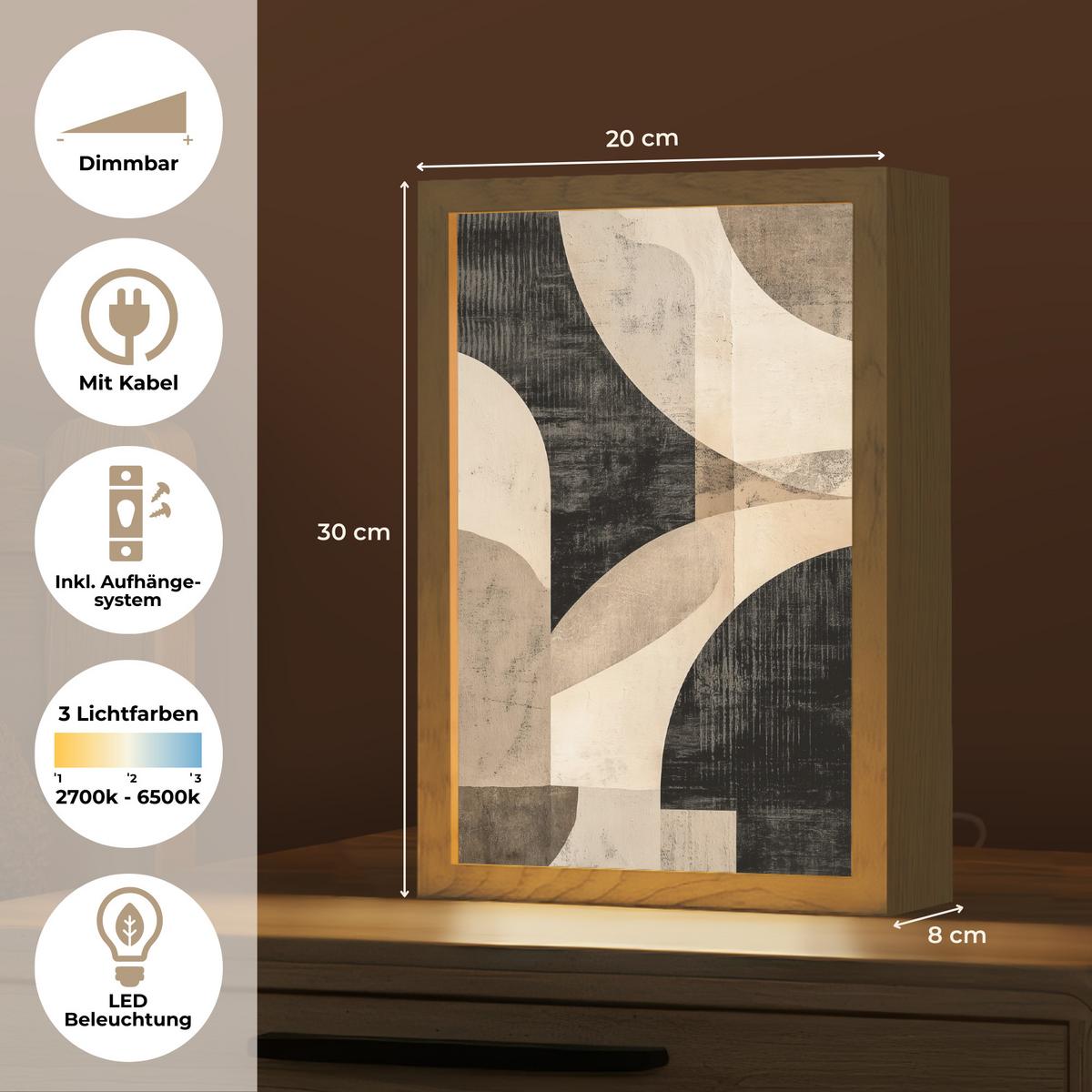 WANDLEUCHTE Abstrakt - Formen - Modern - Beige 20x30 cm - Grau, Holzwerkstoff (20/30/8cm) - OnlyWow