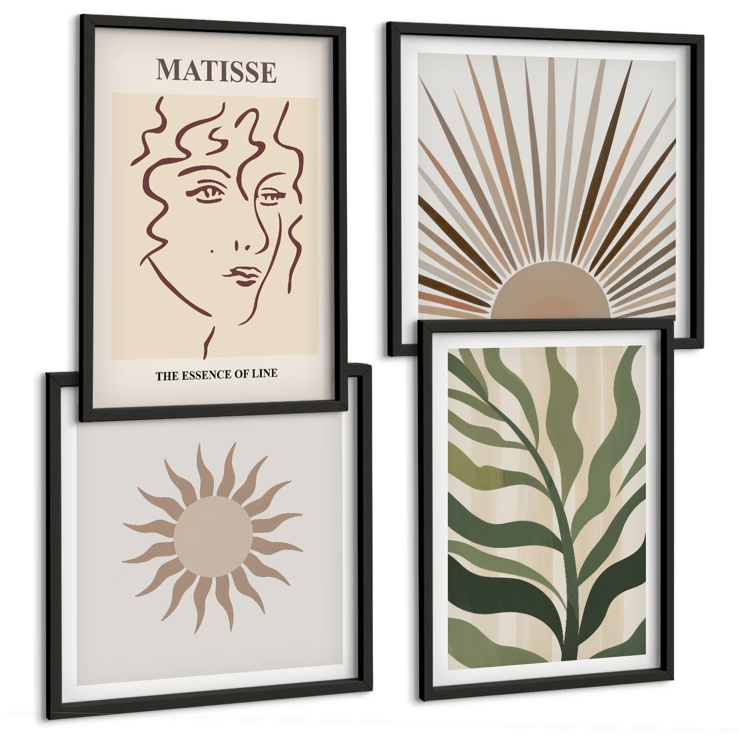 BILDER SET 4er Set - 50x50 cm & 40x60 cm Schwarzer Rahmen - Abstrakte Pflanzenmuster - Schwarz, Kunststoff (50/50cm) - TULUP