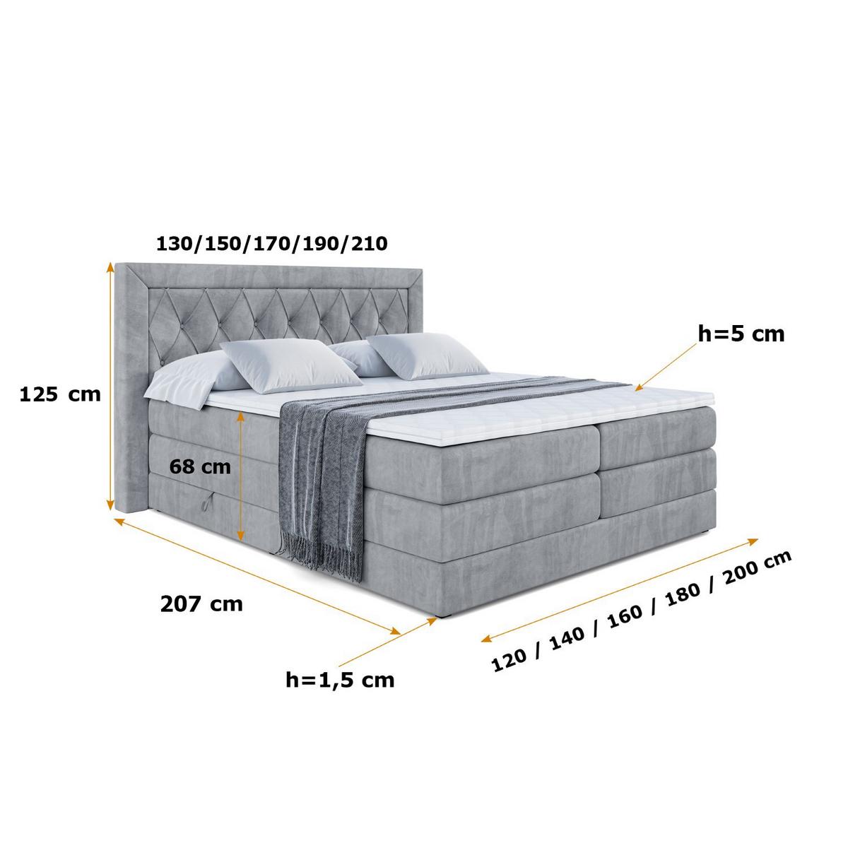BOXSPRINGBETT NOEL KING - 140 x 200 - H3/H4 - Grau - Grau, Holzwerkstoff (140/200cm) - ALTDECOR