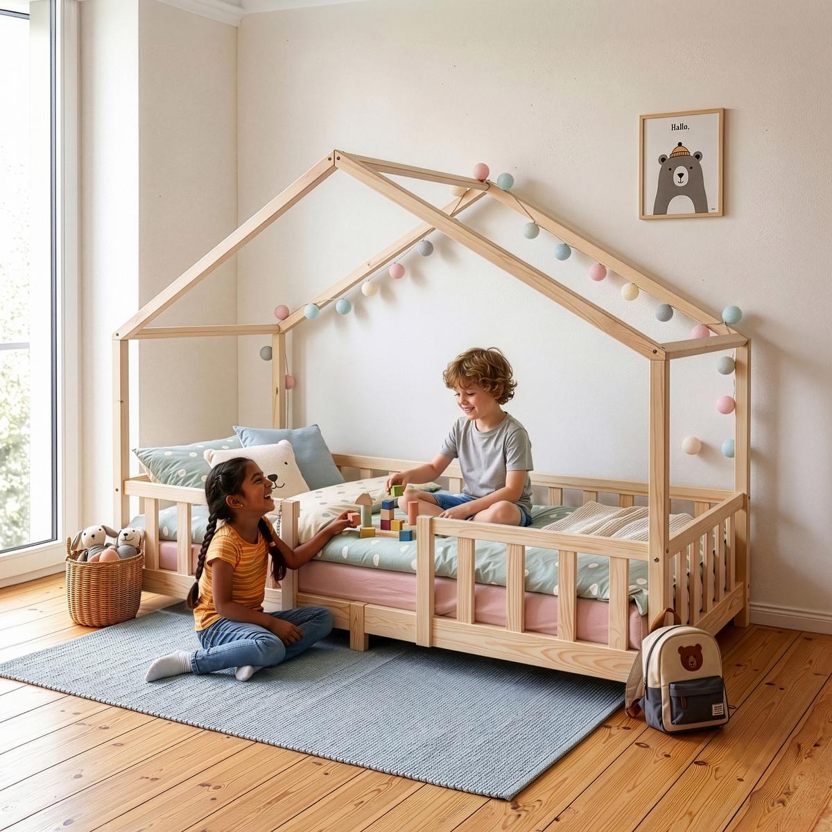 HAUSBETT Treviolo - Naturfarben, Holz (90/200cm) - [en.casa]