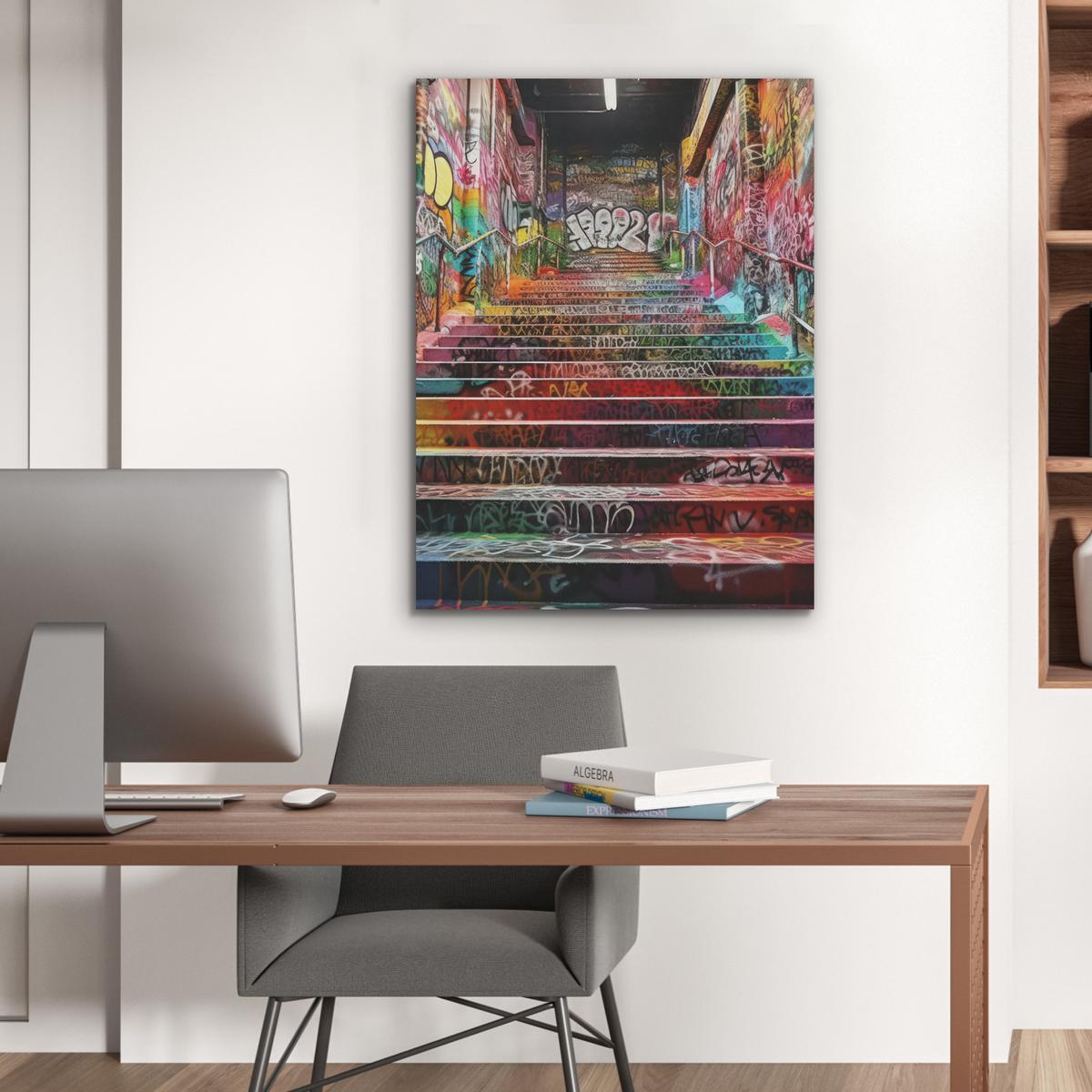 AKUSTIKBILD Treppe - Graffiti - Farben - Kunst Wandbilder 60x80 cm - Multicolor, Kunststoff (60/80/0.9cm) - MuchoWow