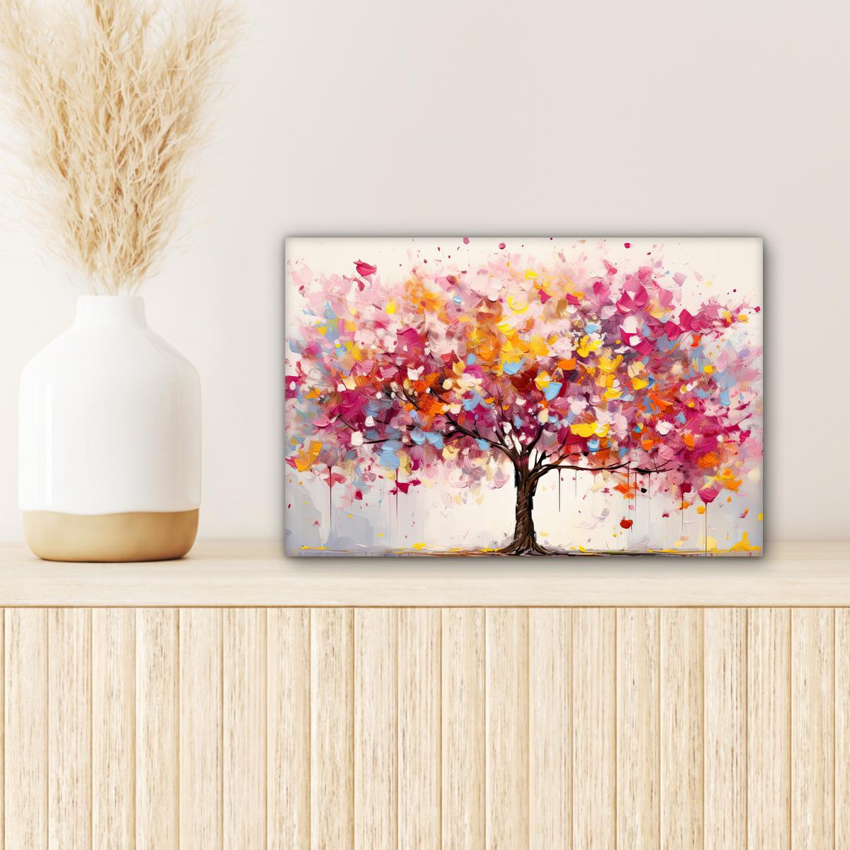 LEINWANDBILD Aquarell - Baum - Kunst - Abstrakt Deko Schlafzimmer 30x20 cm - Rosa, Textil (30/20cm) - MuchoWow