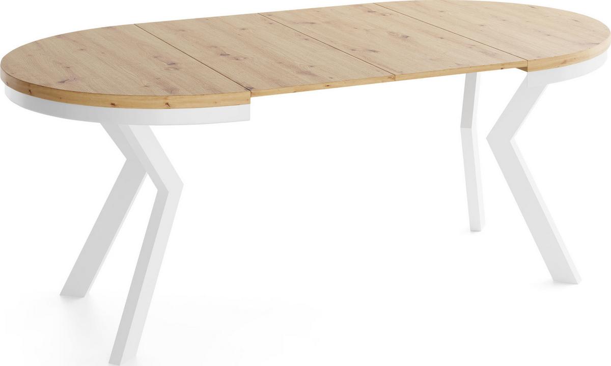 ESSTISCH Savio Weiß Neo rund ausziehbar verlängerbar XXL, Eiche Artisan Hellbraun 100-200/100/77 cm - Eiche Artisan/Weiß, Holz/Holzwerkstoff (100/200/77cm) - WFL GROUP