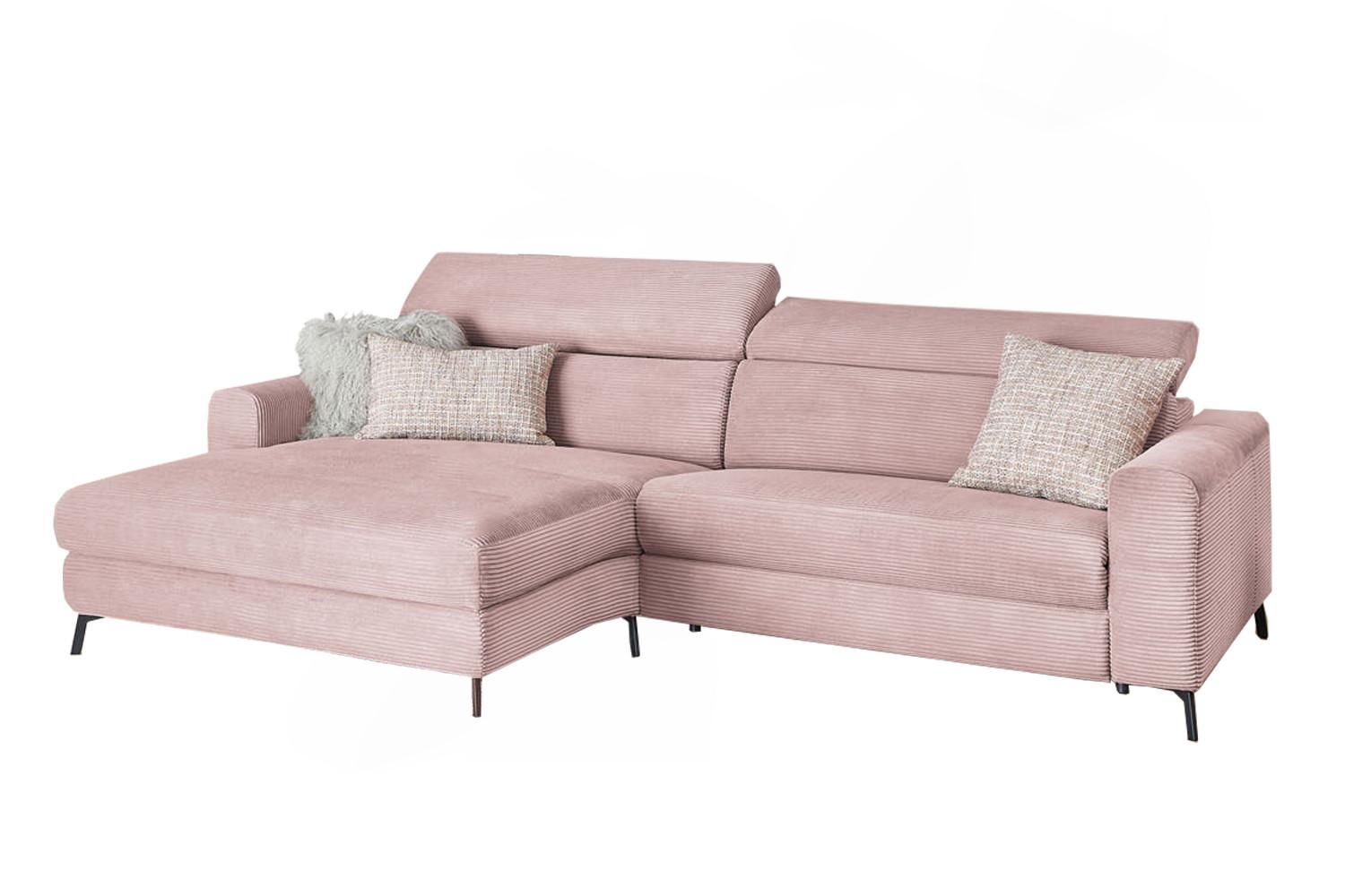 ECKSOFA LAISKA Pink Cord - Schwarz/Rosa, Textil/Metall (282/177cm) - KAWOLA