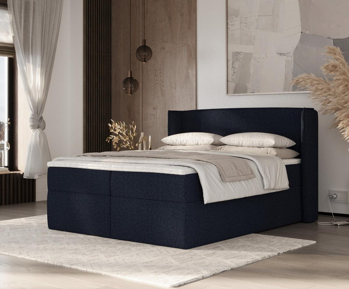 BOXBETT Viva 180/200 cm Marineblau im Riva Stoff - Schwarz/Dunkelblau, Holz/Holzwerkstoff (180/200cm) - AltaBeds